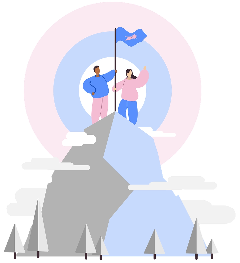 Cartoon mountain with hikers on it