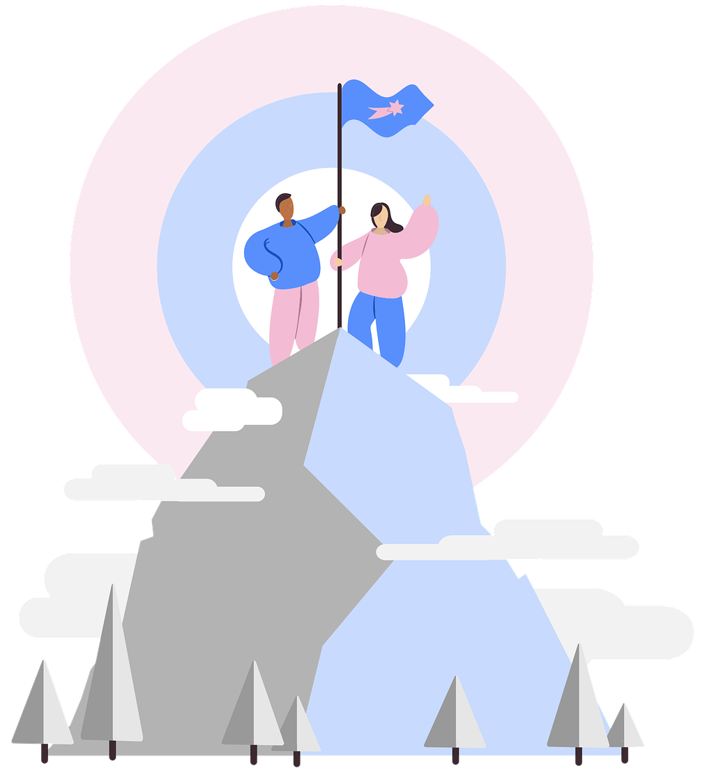 Cartoon mountain with hikers on it